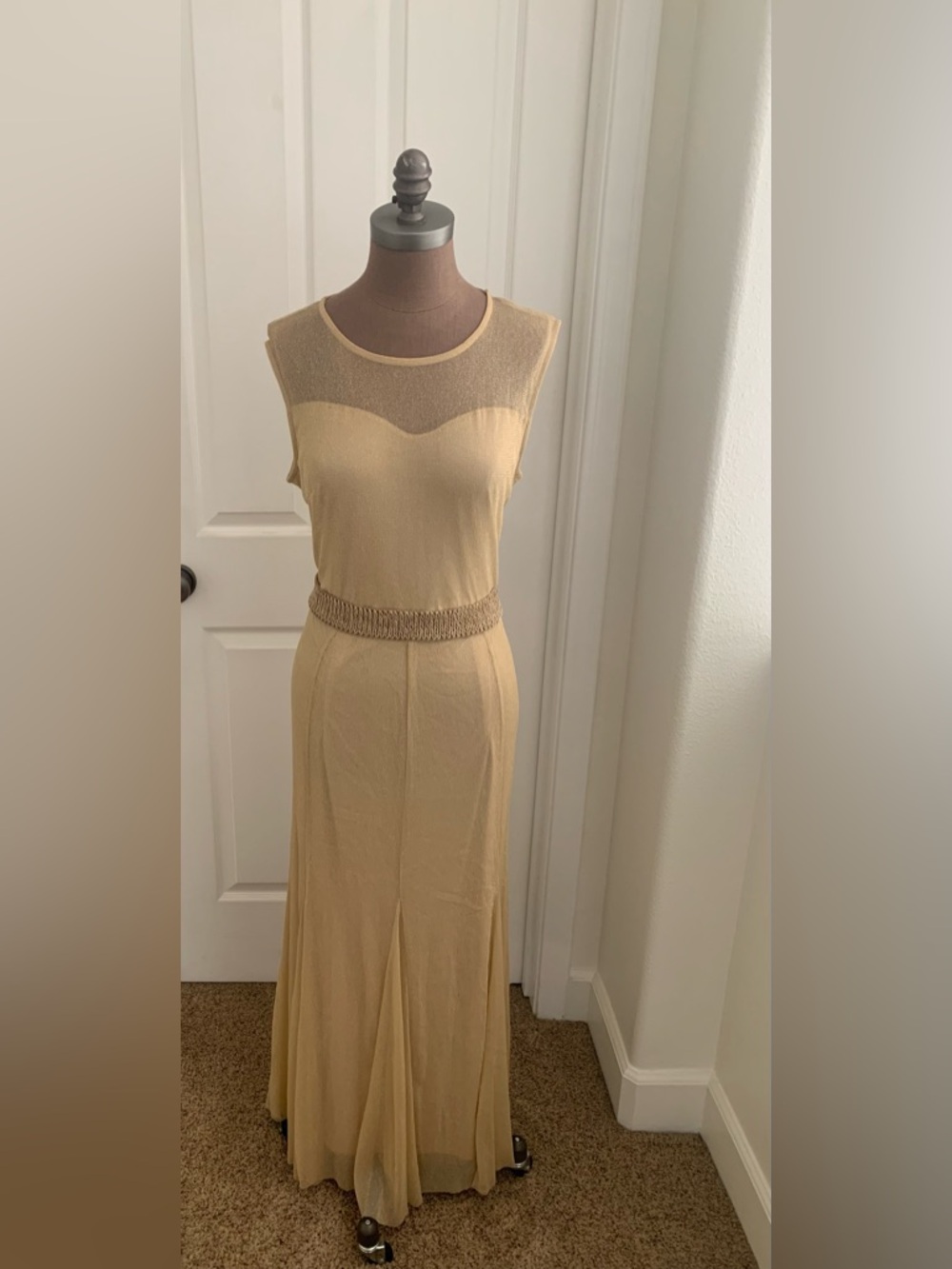Elegant Sleeveless Gold Metallic Shimmer Evening Gown by Candalite